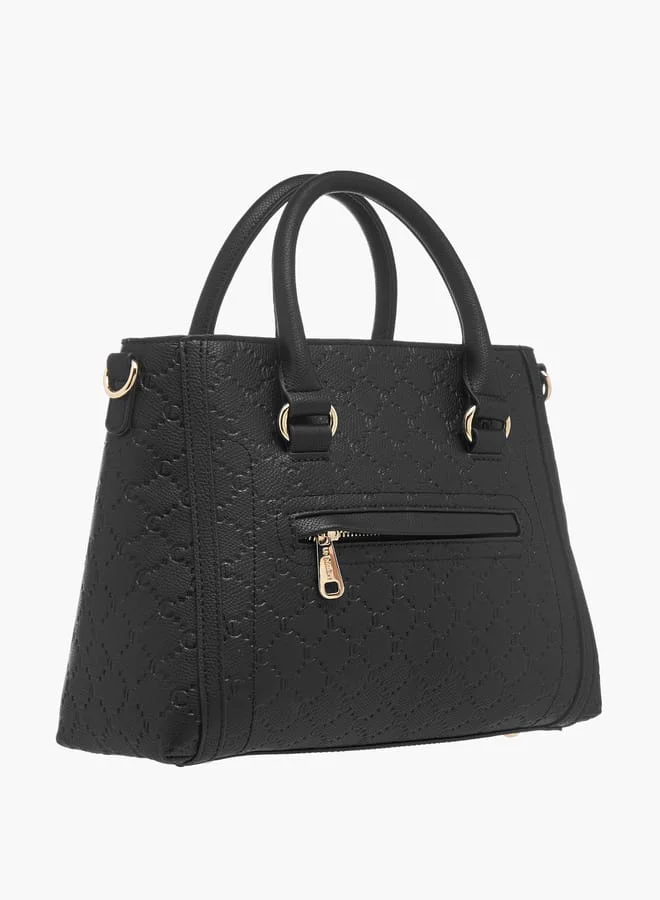Le Confort Women Monogram Embossed Tote Bag with Detachable Strap and Zip Closure