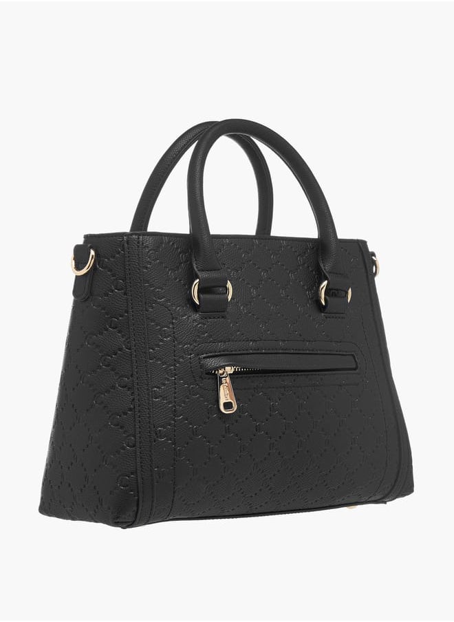 Le Confort Women Monogram Embossed Tote Bag with Detachable Strap and Zip Closure  - Image 3