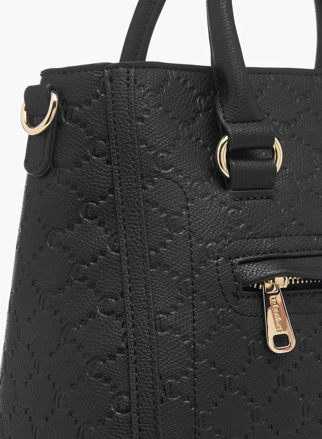Le Confort Women Monogram Embossed Tote Bag with Detachable Strap and Zip Closure