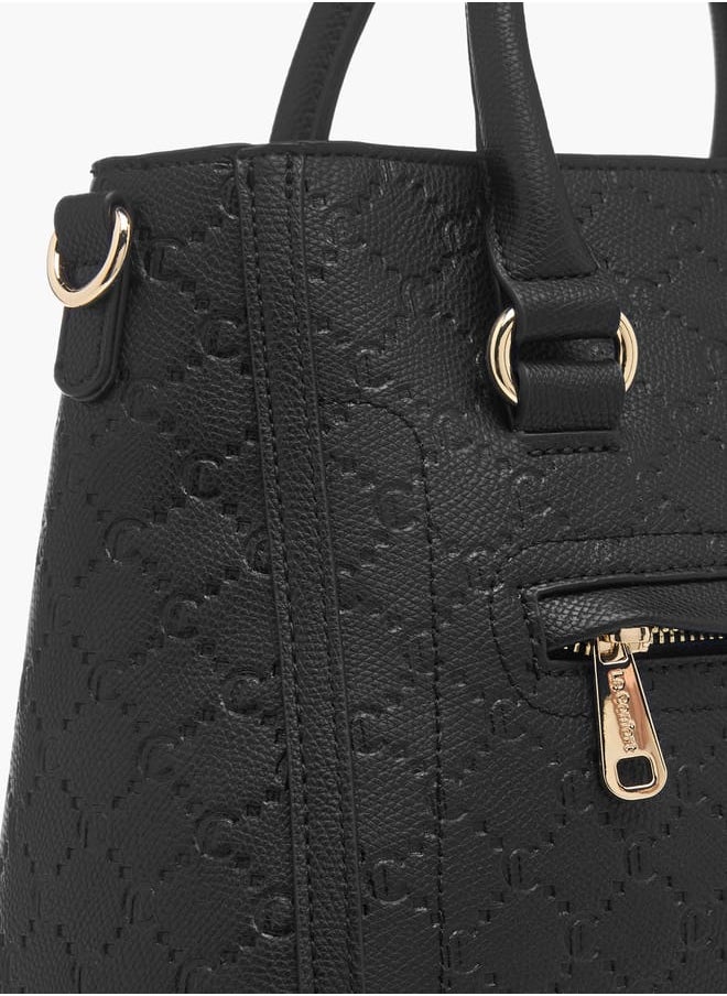Le Confort Women Monogram Embossed Tote Bag with Detachable Strap and Zip Closure  - Image 5