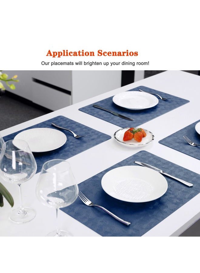 Bxzandya Faux Leather Placemats,6 PCS of Heat Resistant Easy Clean Non-Slip Place Mats for Dining Table. Waterproof Stain Resistant Wipeable Washable PU Table Mats(Black, 6PCS) (6, Blue) - Image 5