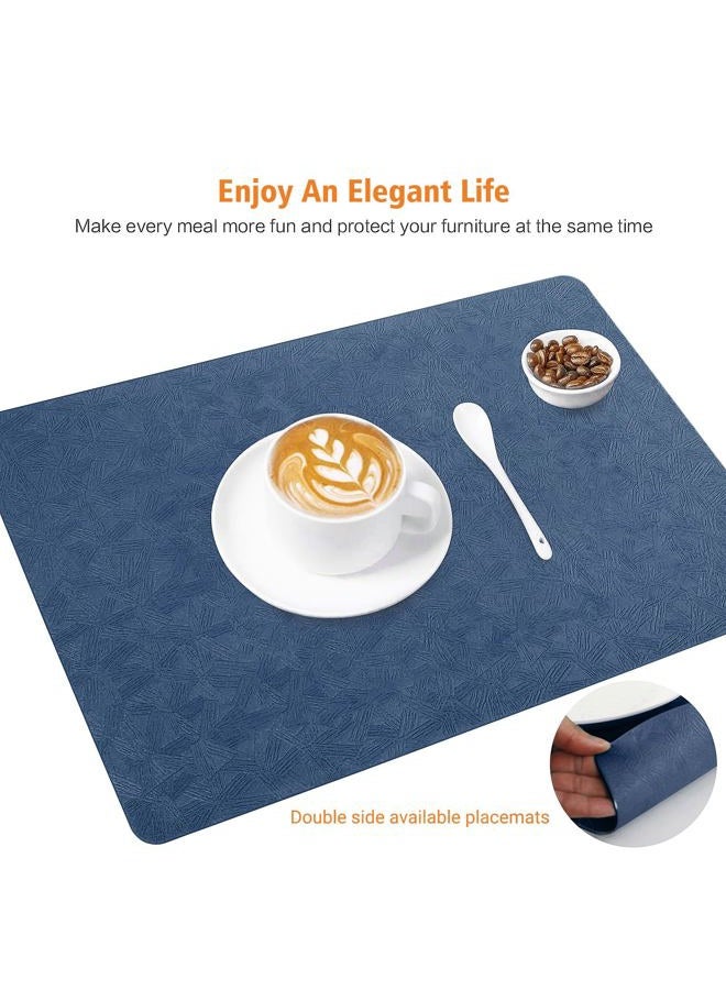 Bxzandya Faux Leather Placemats,6 PCS of Heat Resistant Easy Clean Non-Slip Place Mats for Dining Table. Waterproof Stain Resistant Wipeable Washable PU Table Mats(Black, 6PCS) (6, Blue) - Image 2