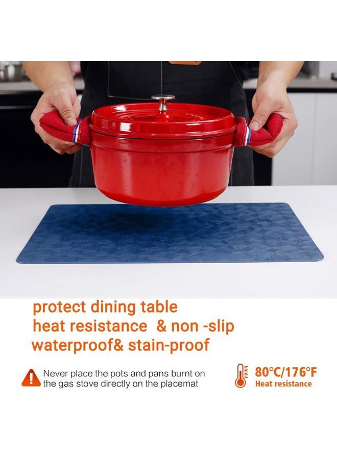 Bxzandya Faux Leather Placemats,6 PCS of Heat Resistant Easy Clean Non-Slip Place Mats for Dining Table. Waterproof Stain Resistant Wipeable Washable PU Table Mats(Black, 6PCS) (6, Blue) - Image 3