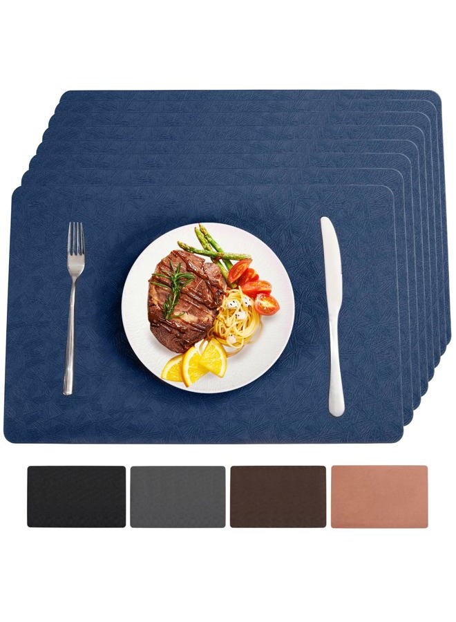 Bxzandya Faux Leather Placemats,6 PCS of Heat Resistant Easy Clean Non-Slip Place Mats for Dining Table. Waterproof Stain Resistant Wipeable Washable PU Table Mats(Black, 6PCS) (6, Blue) - Image 1