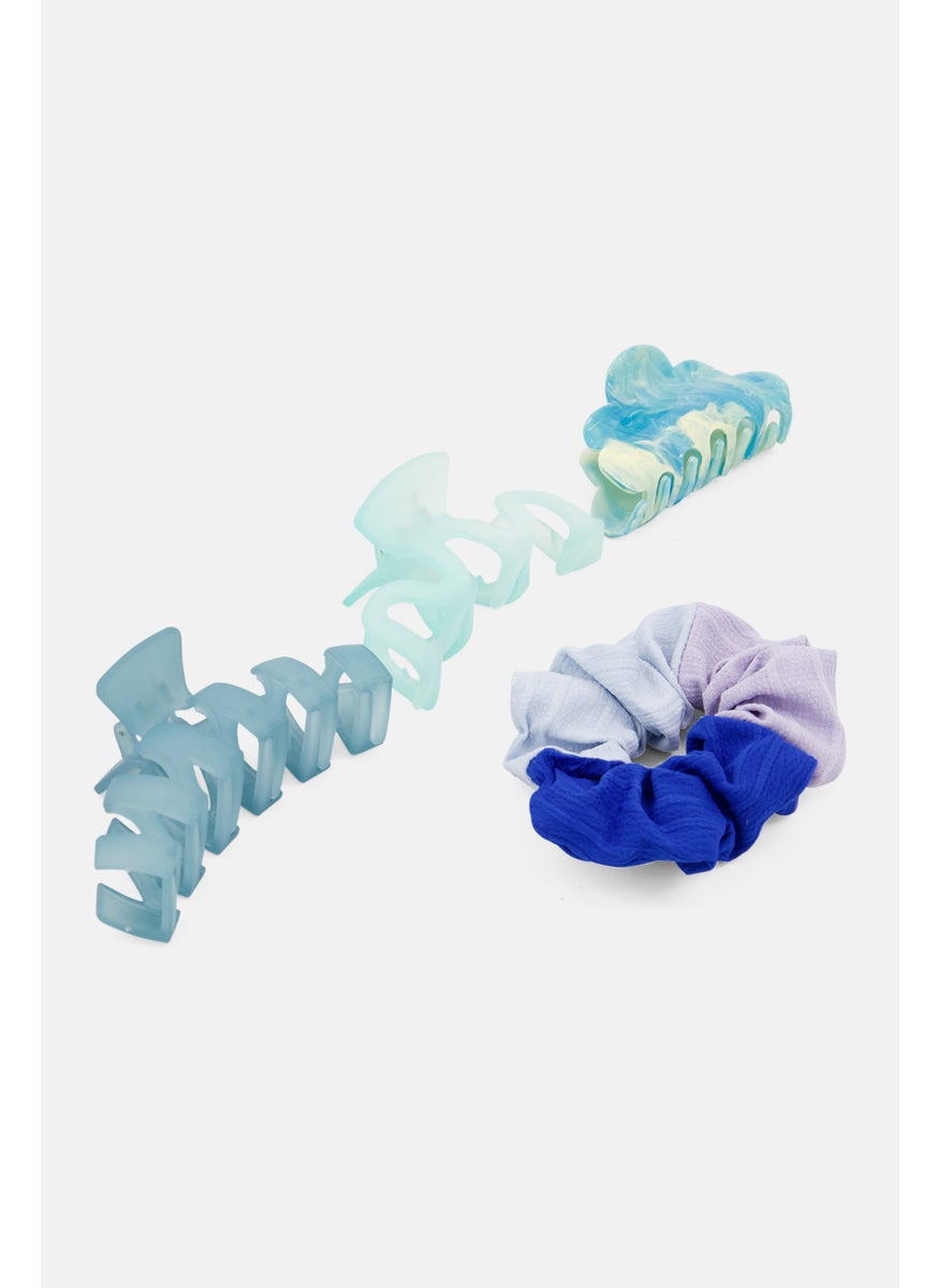 Orly Fashion Accessories Women Set Of 4 Claw Clip And Scrunchie, Blue Combo  - Image 3