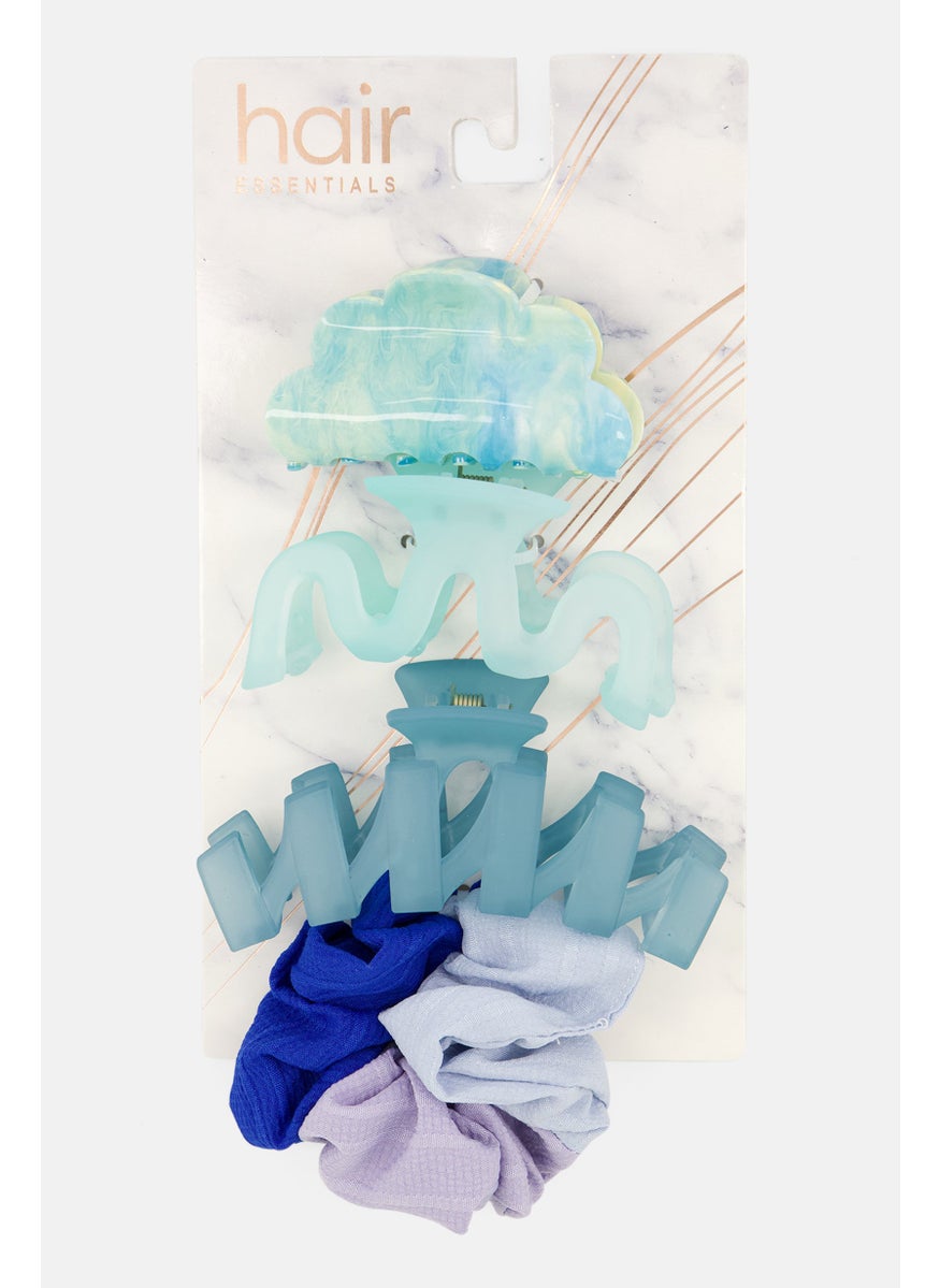 Orly Fashion Accessories Women Set Of 4 Claw Clip And Scrunchie, Blue Combo  - Image 1