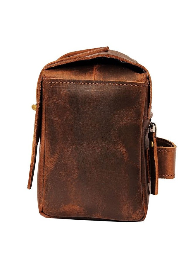 CREATIVE LEATHER ART Leather Toiletry Bag, Toiletry Bags for Women, Leather Cosmetic Bag, Cosmetic Bags for Women, Dopp Kit (Dark Brown, 10 x 5 x 6 inch, Retro) - Image 2