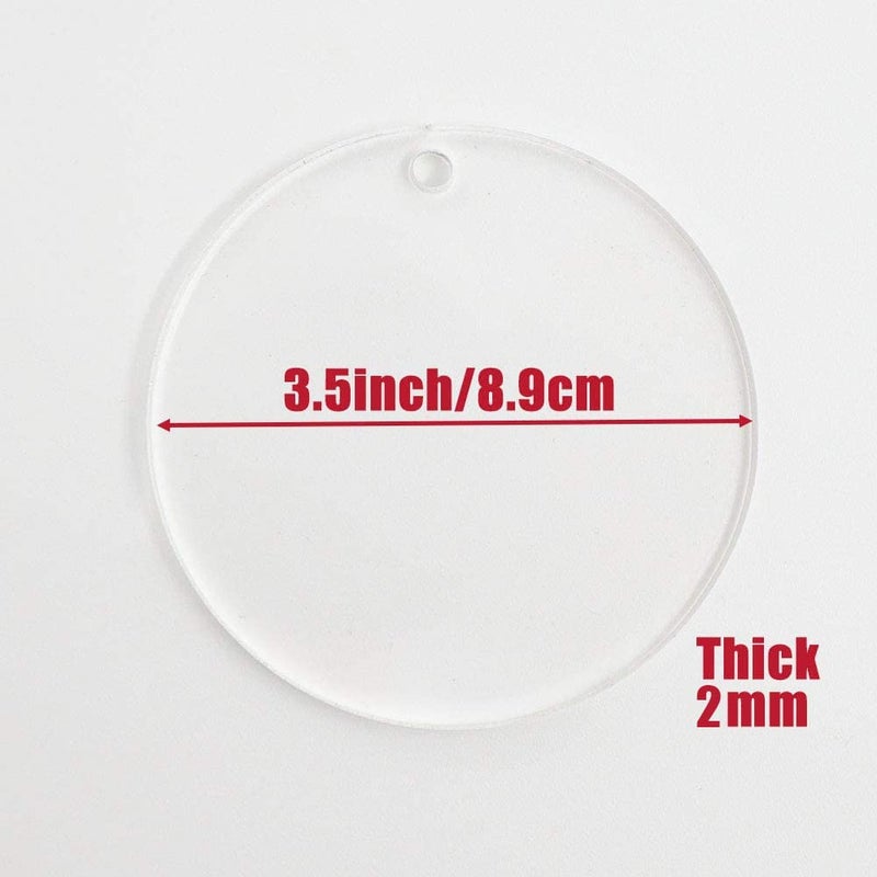 JINMURY 25 Pcs Clear Round Acrylic Ornaments- 3.5 Inch Blank Acrylic Circle Discs with Hole  Perfect for Making Christmas Ornaments  Keychains  Gift Tag  Name Plates  Keepsakes - Image 2