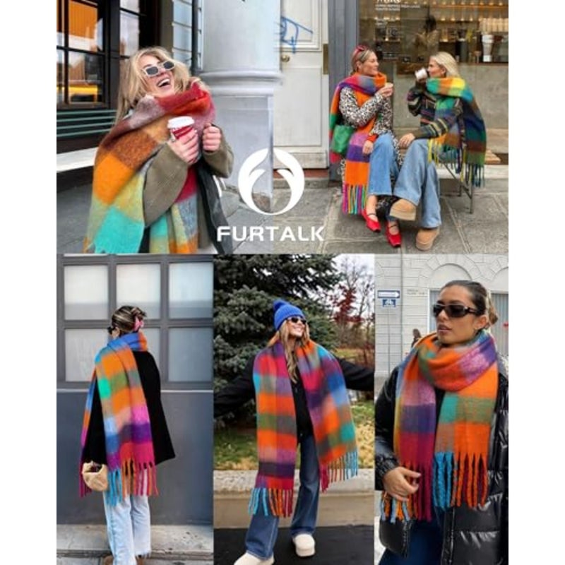 FURTALK Winter Scarf for Women, Oversized Plaid Chunky Thick Blanket Scarves Warm Colorful Cold Weather Long Wrap - Image 3