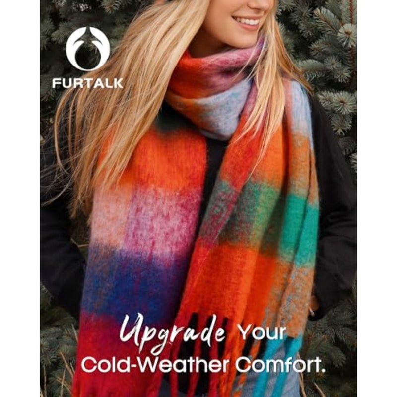 FURTALK Winter Scarf for Women, Oversized Plaid Chunky Thick Blanket Scarves Warm Colorful Cold Weather Long Wrap - Image 2
