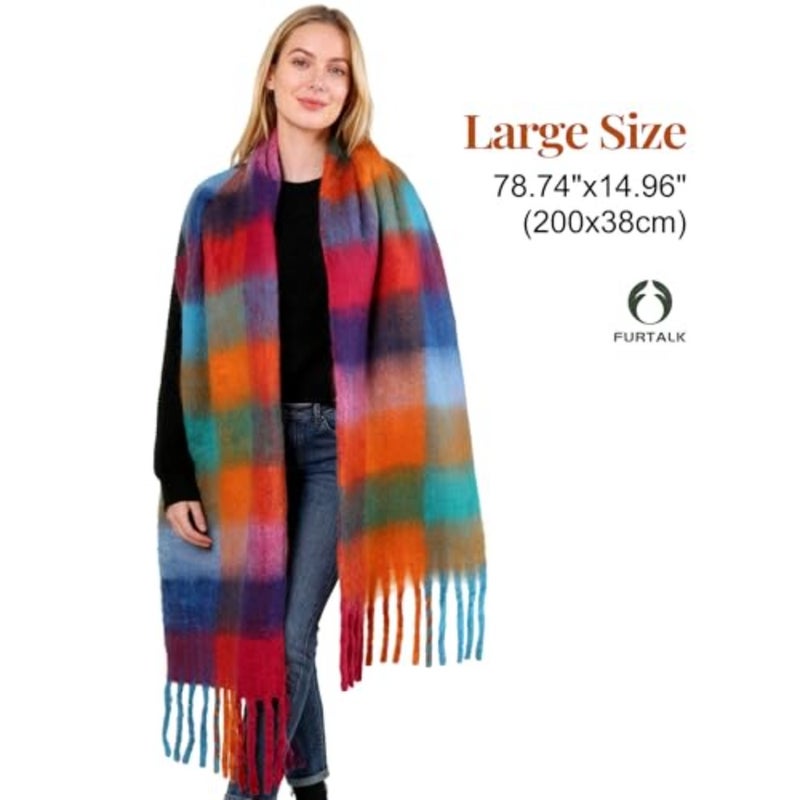 FURTALK Winter Scarf for Women, Oversized Plaid Chunky Thick Blanket Scarves Warm Colorful Cold Weather Long Wrap - Image 5