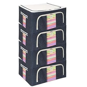 Descaler 24 LTR Foldable Cloth storage box Steel Frame Clothes Organizer Storage Box For Wardrobe Saree Shirts And Blankets organizer box saree cover clothes Dress Cupboard box Pack of 4  - Image 1