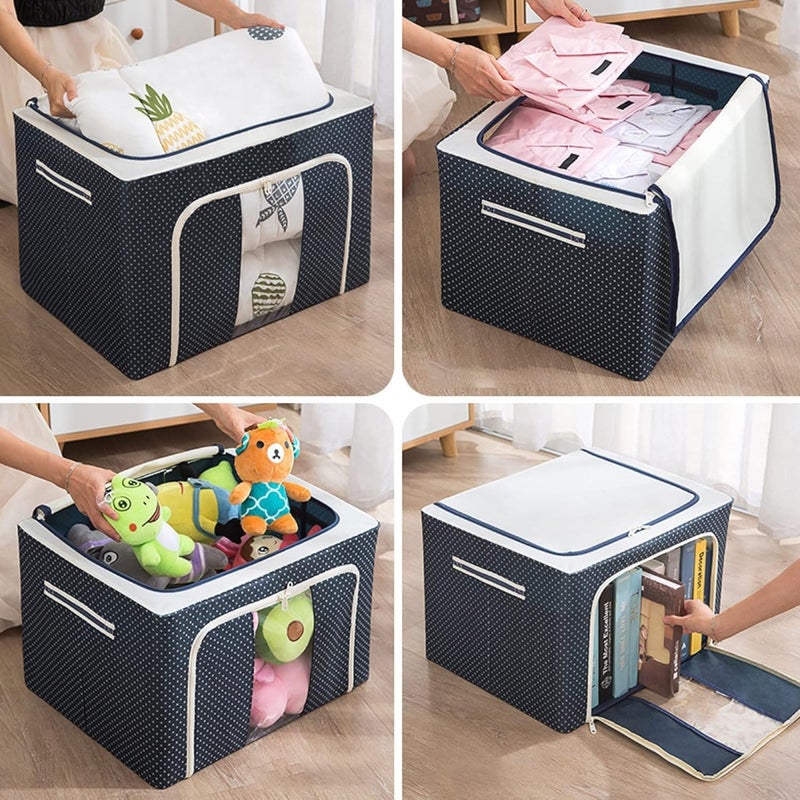 Descaler 24 LTR Foldable Cloth storage box Steel Frame Clothes Organizer Storage Box For Wardrobe Saree Shirts And Blankets organizer box saree cover clothes Dress Cupboard box Pack of 4  - Image 2