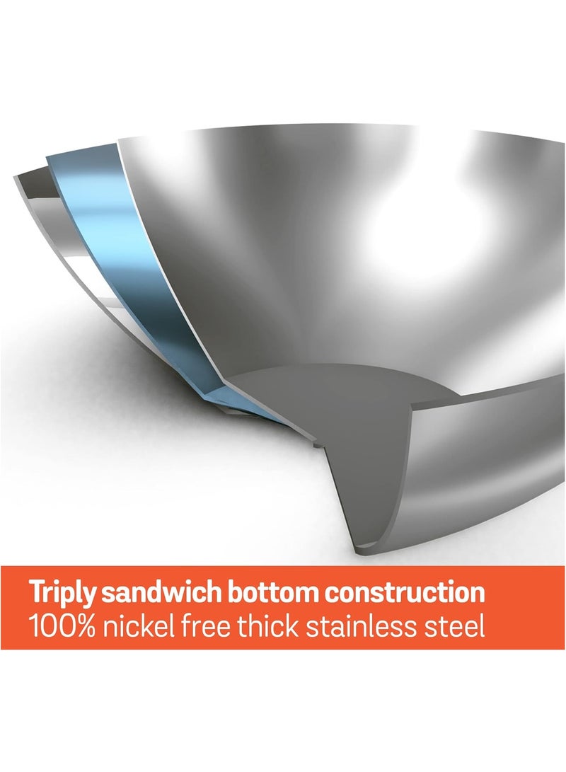 بريتيش شيف مقلاة كاداي من الفولاذ المقاوم للصدأ من British Chef مقاس 22 سم مع غطاء زجاجي | قاعدة متوافقة مع موقد الحث والغاز | مقابض مقاومة للحرارة | مقلاة متعددة الأغراض للقلي العميق والطهي - Image 4