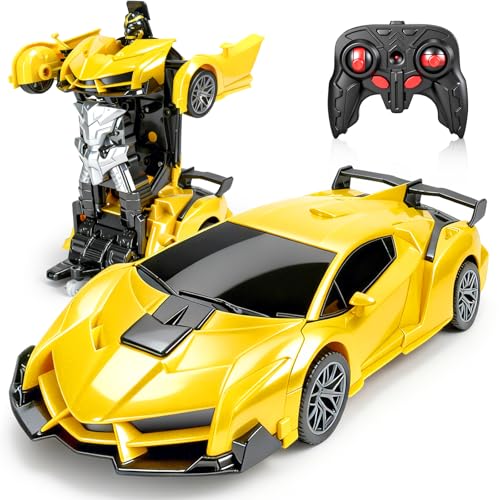 Bloolilies Remote Control Car for Boys 118 Scale Rc Race Car with 360 Rotating Led Lights One Button Deformation Rc Cars Robot Toy Cars for Kids 3 4 5 6 7 812 Birthday Easter Gifts - Image 1
