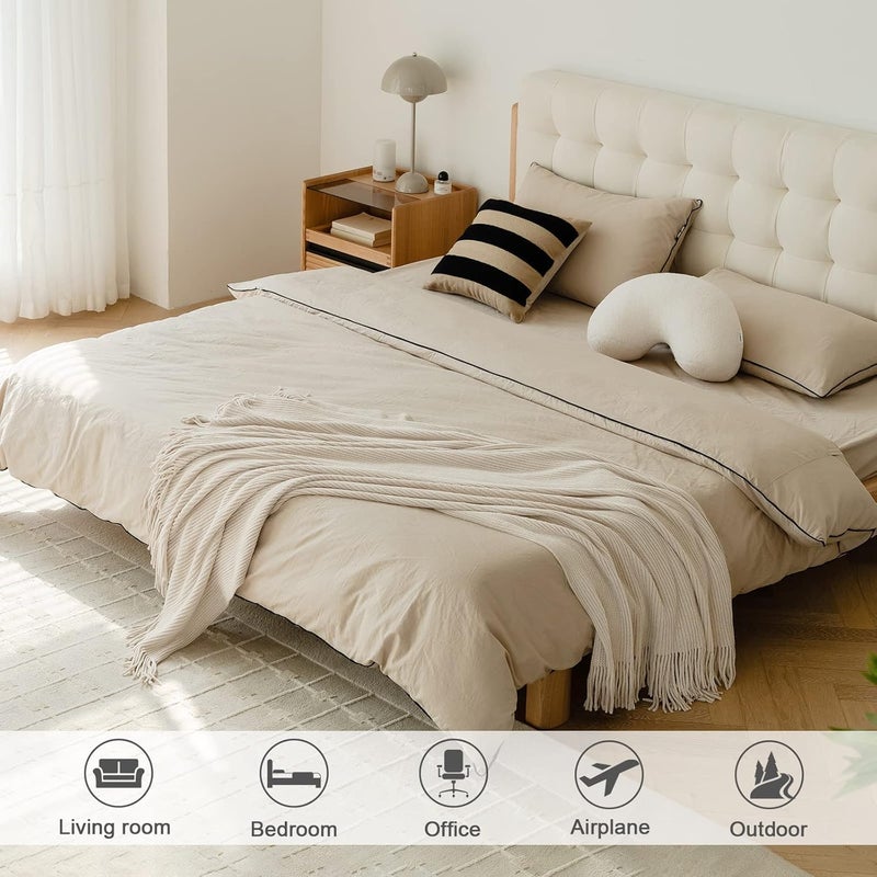lifein Chenille Throw Blanket 60x80 - Soft Boho Knitted Blanket for Couch Cozy Farmhouse Decor Bed Throw, Lightweight All Season White/Cream Blanket, Decorative for Living Room Bedroom Spring Decor - Image 5