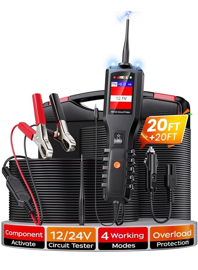 ANCEL PB100 Automotive Circuit Tester, 12 24V Power Circuit Probe Tester, Electrical Open&Short Finder, AC DC Voltage Diode Resistance Trailer Fuse Relay Tester, Activate Component Tool, 40FT Cable - Image 1