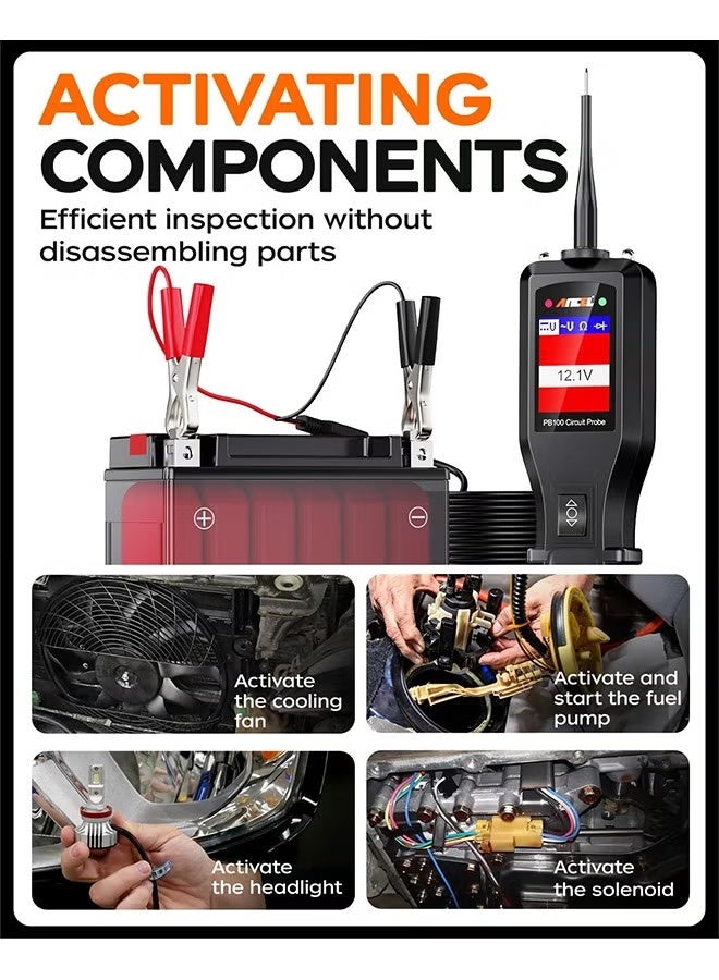 ANCEL PB100 Automotive Circuit Tester, 12 24V Power Circuit Probe Tester, Electrical Open&Short Finder, AC DC Voltage Diode Resistance Trailer Fuse Relay Tester, Activate Component Tool, 40FT Cable - Image 4