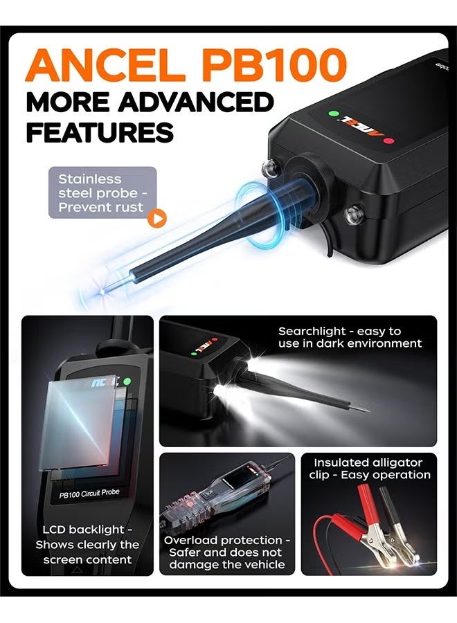 ANCEL PB100 Automotive Circuit Tester, 12 24V Power Circuit Probe Tester, Electrical Open&Short Finder, AC DC Voltage Diode Resistance Trailer Fuse Relay Tester, Activate Component Tool, 40FT Cable - Image 5