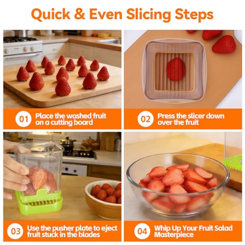 GENGCANG Fruit Slicer Cup for Strawberry, Banana, Hard-Boiled Egg - Detachable Cutter with Push Plate - Rapid & Safe Slicing Kitchen Gadget for Quick Meal Prep (Food green) - Image 4