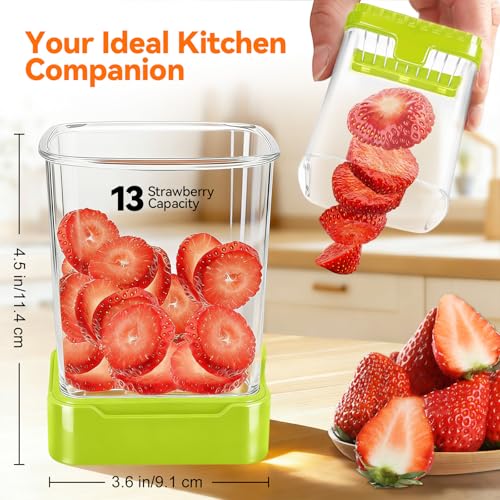 GENGCANG Fruit Slicer Cup for Strawberry, Banana, Hard-Boiled Egg - Detachable Cutter with Push Plate - Rapid & Safe Slicing Kitchen Gadget for Quick Meal Prep (Food green) - Image 2