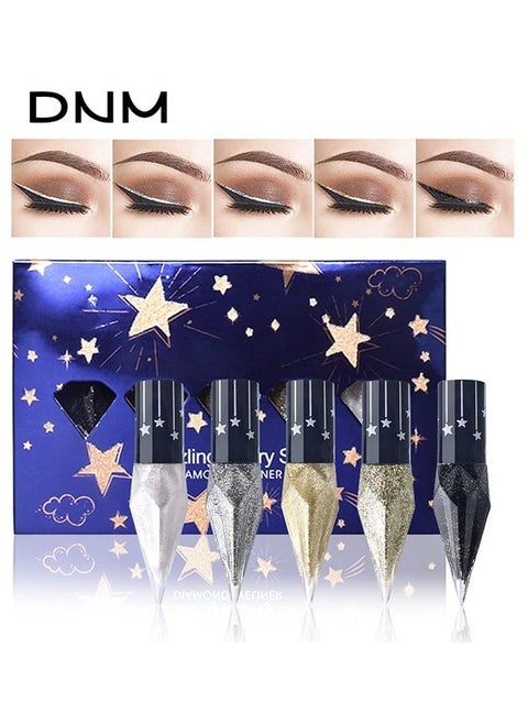 5 PCS Glitter Eyeliner Liquid Set, Metallic Shimmer Eyeshadow, Silver Gold Diamond Eye Liner Stick, Long Lasting Glow Eyeliner Eye Shadow, Ideal Makeup Gift (Starry Sky)