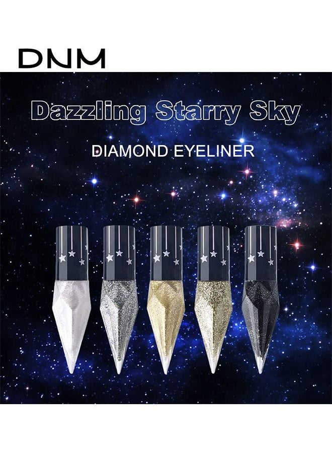5 PCS Glitter Eyeliner Liquid Set, Metallic Shimmer Eyeshadow, Silver Gold Diamond Eye Liner Stick, Long Lasting Glow Eyeliner Eye Shadow, Ideal Makeup Gift (Starry Sky)