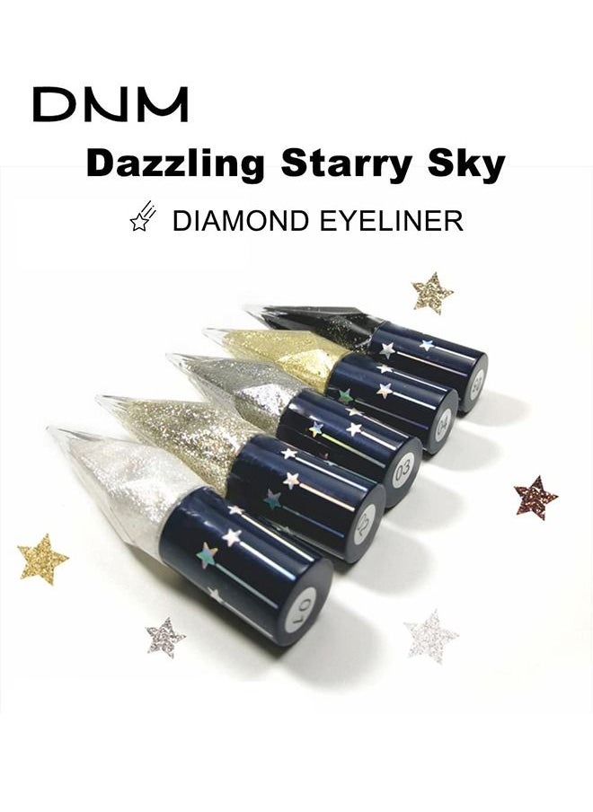 5 PCS Glitter Eyeliner Liquid Set, Metallic Shimmer Eyeshadow, Silver Gold Diamond Eye Liner Stick, Long Lasting Glow Eyeliner Eye Shadow, Ideal Makeup Gift (Starry Sky)