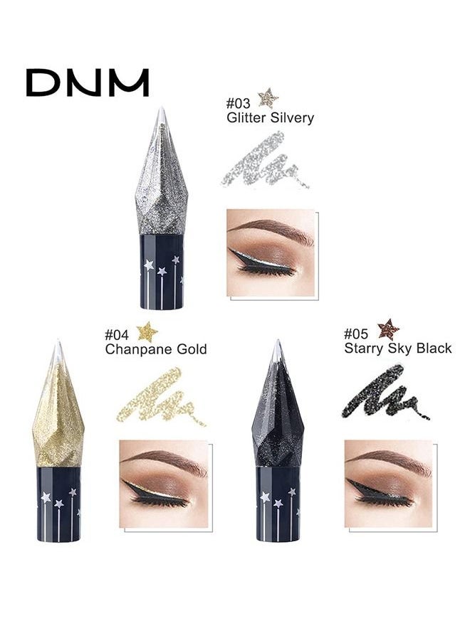 5 PCS Glitter Eyeliner Liquid Set, Metallic Shimmer Eyeshadow, Silver Gold Diamond Eye Liner Stick, Long Lasting Glow Eyeliner Eye Shadow, Ideal Makeup Gift (Starry Sky)