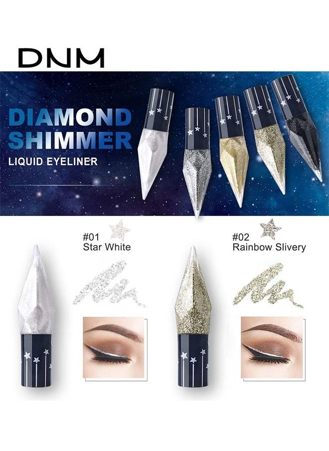 5 PCS Glitter Eyeliner Liquid Set, Metallic Shimmer Eyeshadow, Silver Gold Diamond Eye Liner Stick, Long Lasting Glow Eyeliner Eye Shadow, Ideal Makeup Gift (Starry Sky)