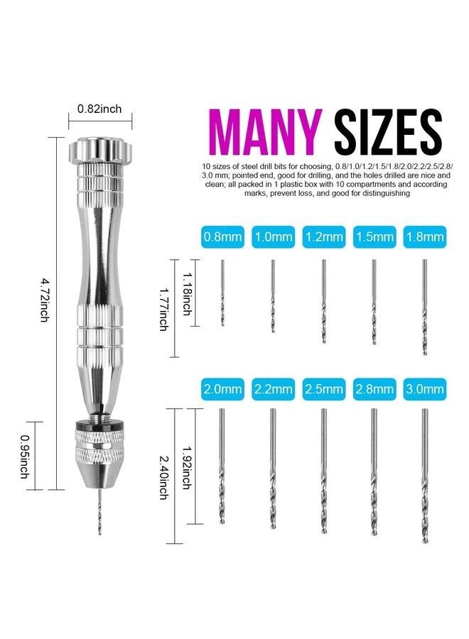 Hand Drill, with 10 PCS Small Drill Bits (0.8 mm-3 mm), for Resin, Wood, Clay, DIY Crafts Keychains Jewelry Making  - Image 2