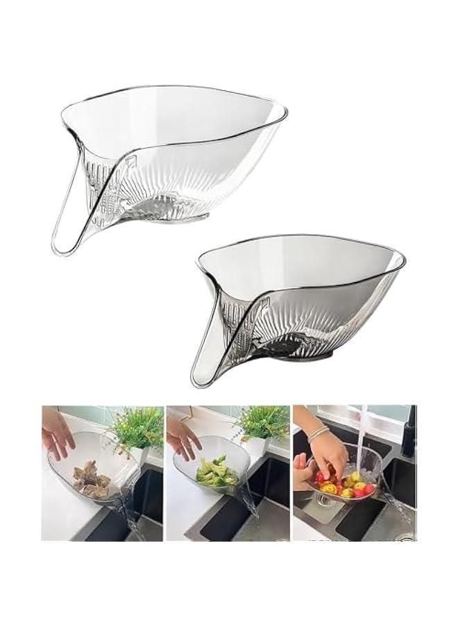 2 Packs Multi-Functional Drain Basket, 2023 Fruit Cleaning Bowl with Strainer Container, Kitchen Sink Food Catcher Drainer Filter with Funnel, Kitchen Utensils Food Drainer for Vegetables Fruit Sala  - Image 1
