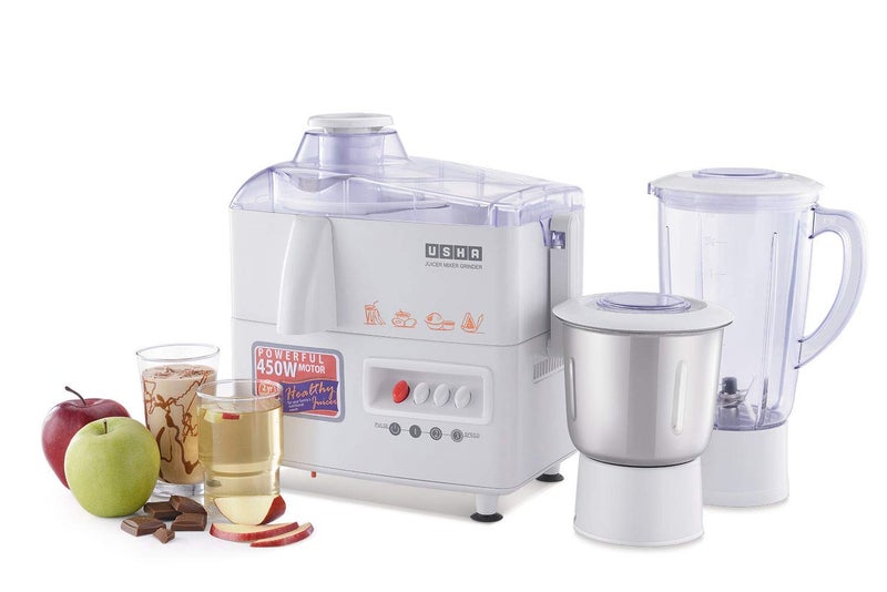 Usha 3345 450-Watt Juicer Mixer Grinder with 2 Jars (White) - Image 1