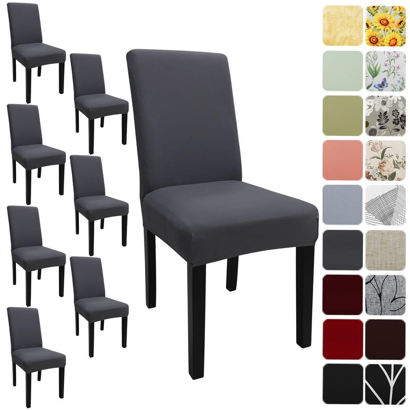 Keyroal Dining Room Chair Covers Set of 8 Stretch Solid Color Parsons Chair Slipcovers Spandex Removable Washable Kitchen Chair Protector Cover for Dining Room Hotel CeremonyGrey