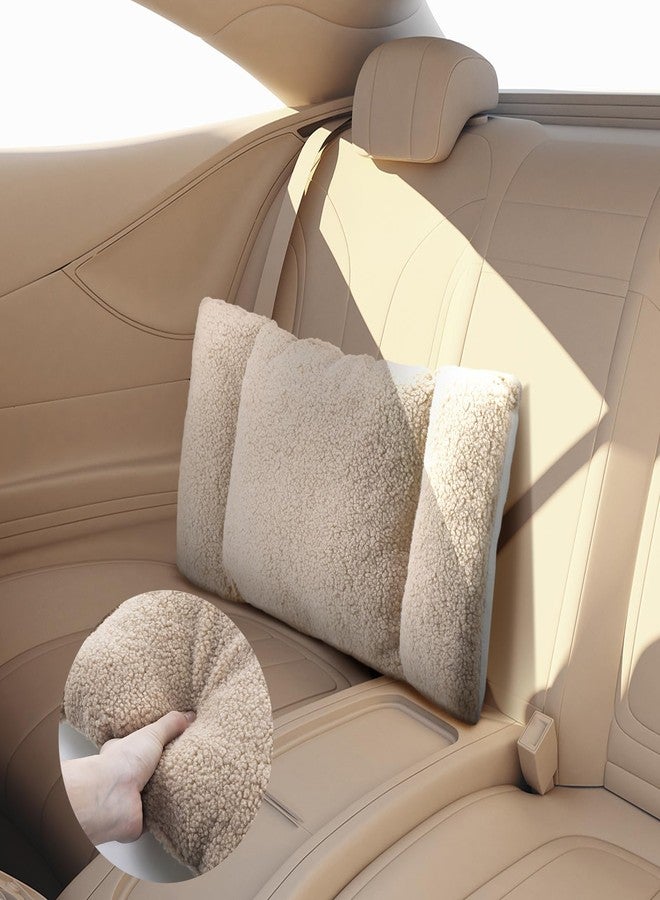 كويكاي وسادة دعم أسفل الظهر من الصوف من كويكاي، وسادة ظهر بثلاثة أقسام، وسادة مكتب لدعم الظهر، وسادة مريحة لأسفل الظهر لمقعد السيارة، تخفيف الألم، مسند أريكة (لون جملي فاتح) - Image 5