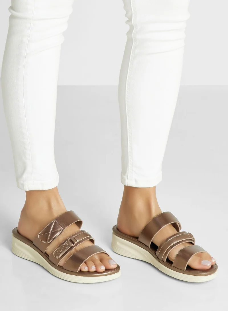 Vincci Multi Strap Mid Heel Wedge Sandals