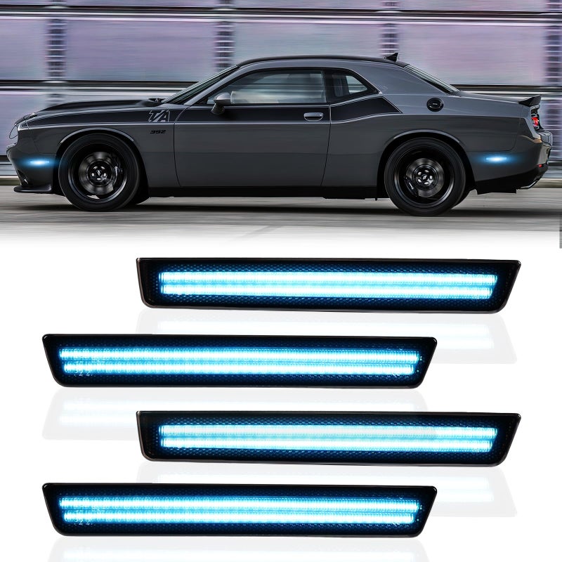 DERMOKA LED Side Marker Lights Front Rear Bumper Parking Signal Lamps for 20152023 Dodge Challenger 4PCS Ice Blue