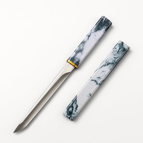 Machado Japanese Style Mini Pocket Katana Kitchen Knife with Sheath - Ebony Painted Handle - Perfect for Fruit, Vegetable Slicing, Chopping, Gifting for Outdoor Camping & Restaurant - Image 1