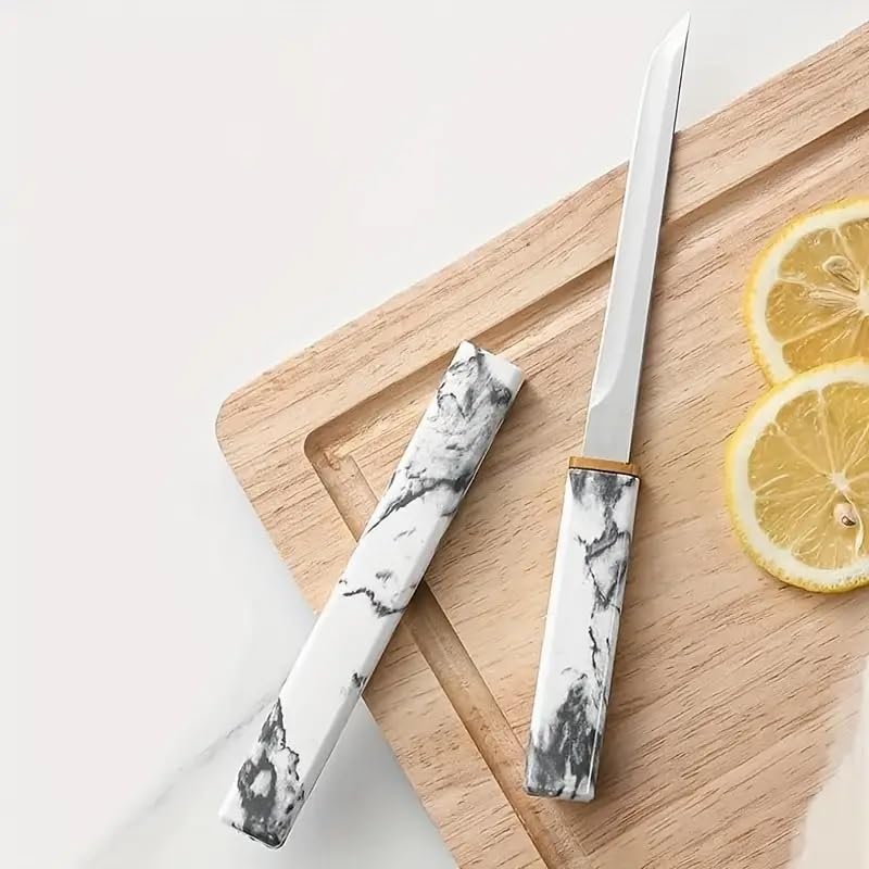 Machado Japanese Style Mini Pocket Katana Kitchen Knife with Sheath - Ebony Painted Handle - Perfect for Fruit, Vegetable Slicing, Chopping, Gifting for Outdoor Camping & Restaurant - Image 2