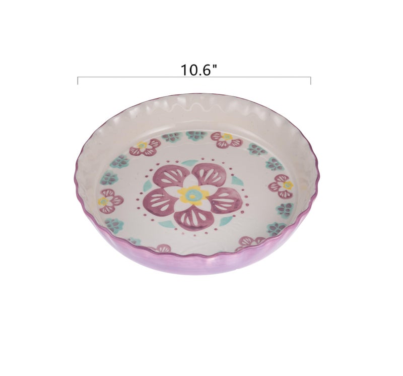 Mateda Ceramic Pie Pan Pie Dish for Oven 10 Inch Pie Plate Round Bakeware (Flower) - Image 2