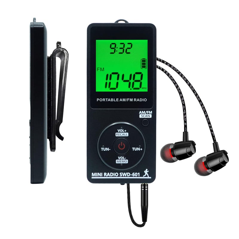 SWDSTP AM/FM Personal Portable Mini Radio with Digital Tuning LCD Display and Backlight Time, SWDSTP Rechargeable Pocket Radio with Earphone and Belt Clip for Walking, Jogging - Image 1