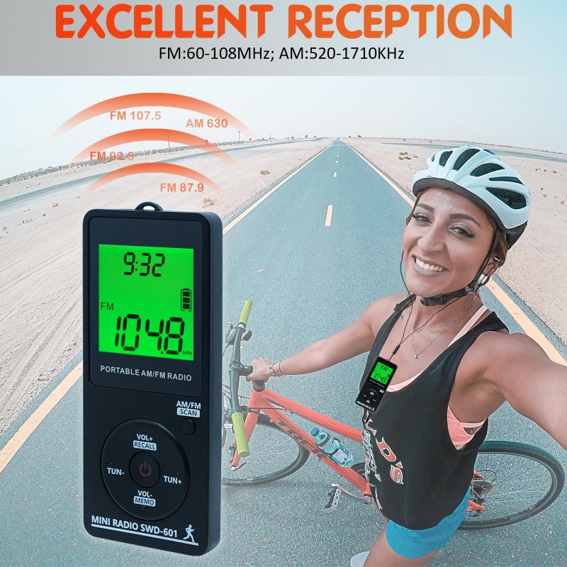SWDSTP AM/FM Personal Portable Mini Radio with Digital Tuning LCD Display and Backlight Time, SWDSTP Rechargeable Pocket Radio with Earphone and Belt Clip for Walking, Jogging - Image 3