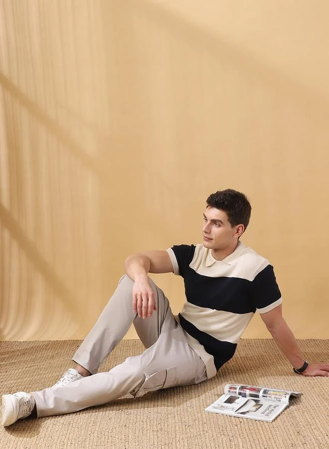 Dennis Lingo Men's Navy Flat Knit Striped Regular Fit T-Shirt