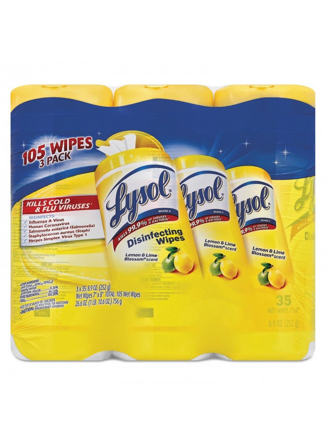 Lysol Disinfecting Wipes, Lemon & Lime Blossom, White 35 Count (Pack of 3) - Image 1