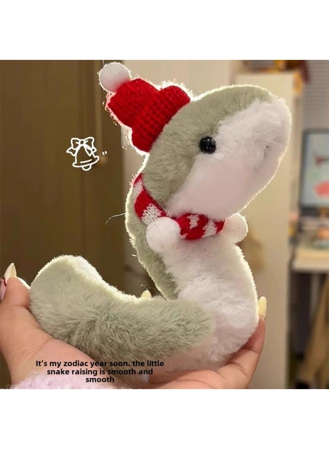 2025 Year Of The Snake Mascot Doll Cyber Celebrant Plush Toy Snake Doll Wrap Cute Doll Pendant-Color: Little Green Snake + Red Hat + Red And White Striped Scarf (ready Stock, Upgraded Velvet, Soft And Waxy Feel)  - Image 1
