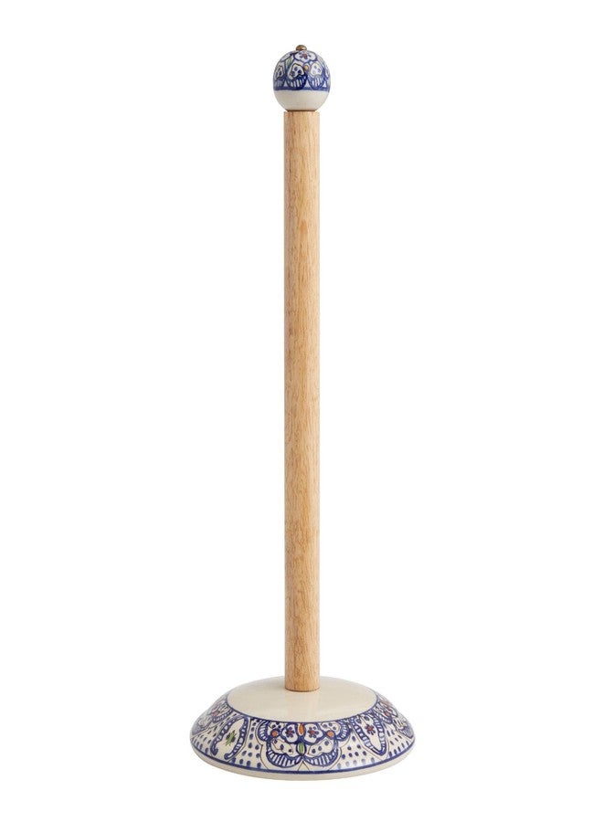 Goodscious Tunis Freestanding Ceramic and Wood Paper Towel Holder Countertop - Ceramic Napkin Roll & Paper Towel Stand for Kitchen Table - Stand Alone Wooden Papertowel Kitchen Roll Holder - African Home Decor - Image 1