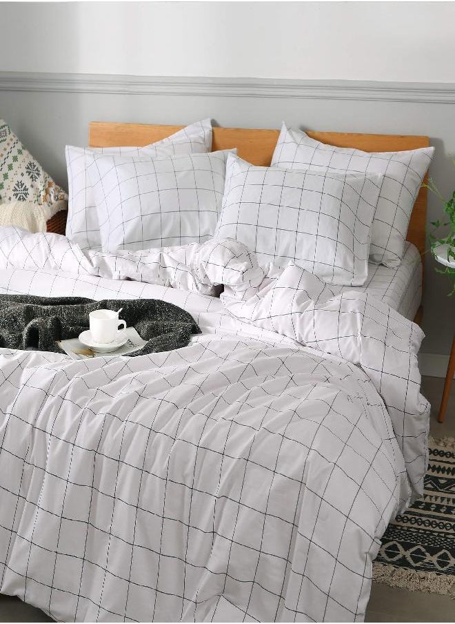 JELLYMONI JELLYMONI 100% Natural Cotton 2pcs Plaid Duvet Cover Sets,White with Black Grid Geometric Pattern Printed Comforter Cover,with Zipper Closure & Corner Ties(Twin Size)  - Image 2