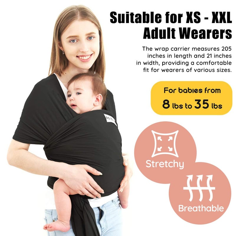 Acrabros Baby Wrap Carrier,Hands Free Baby Carrier Sling,Lightweight,Breathable,Softness,Perfect for Newborn Infants and Babies Shower Gift,Black - Image 2