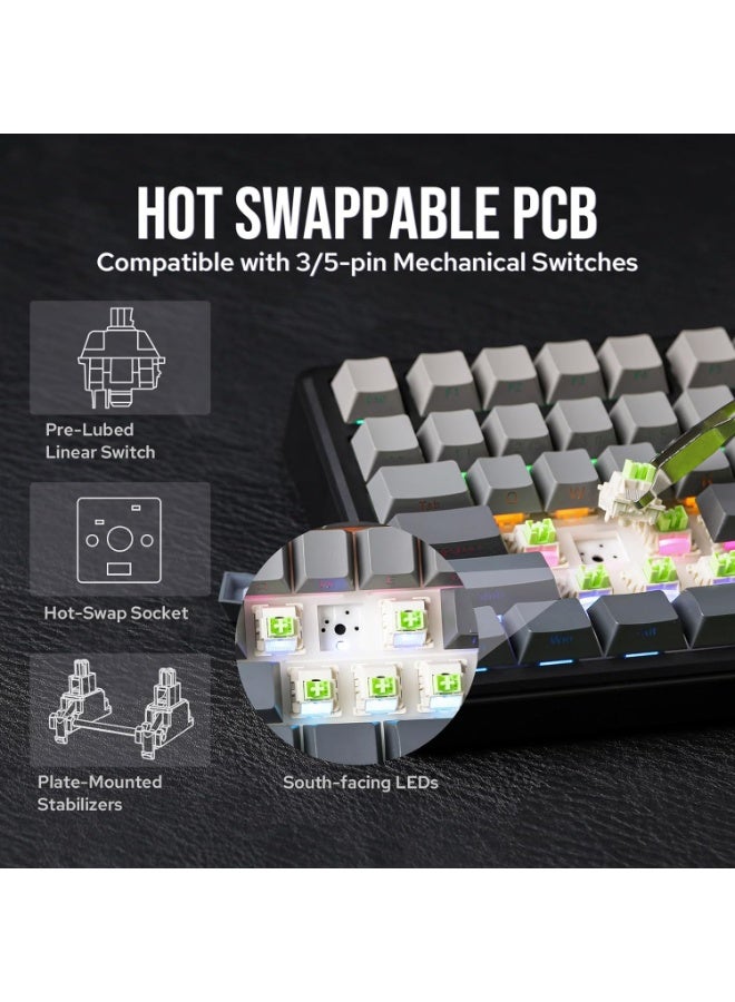 AULA F75 MAX Wireless Mechanical Gaming Keyboard with TFT Screen and Knob, Tri-mode Bluetooth/USB-C/Wired, Hot Swappable, RGB Backlight, for PC/Mac/Linux - Image 4