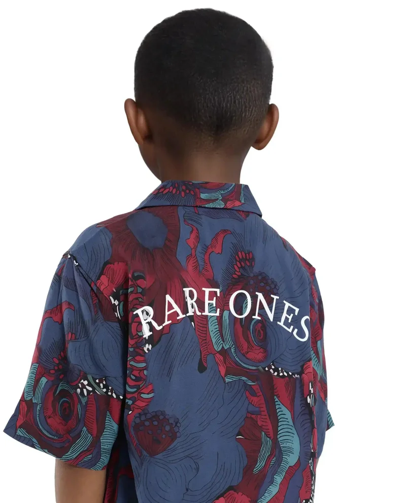 Rare Ones Rare Ones Kids Junf Blue Viscose Half Sleeve Button Printed Regular Fit Shirt